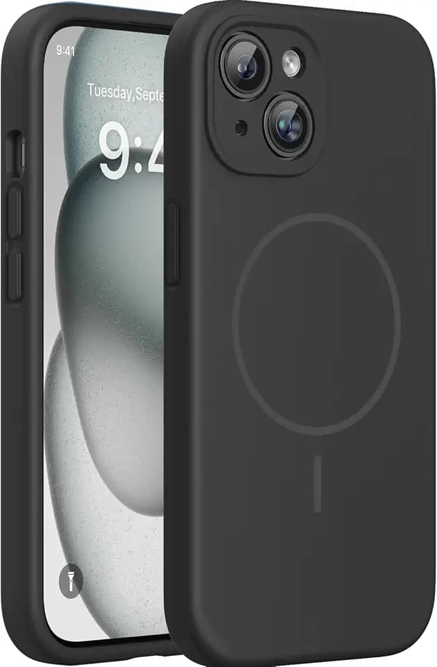 Miracase Silicone & Magnetic for iPhone 15 Case, Dark Black