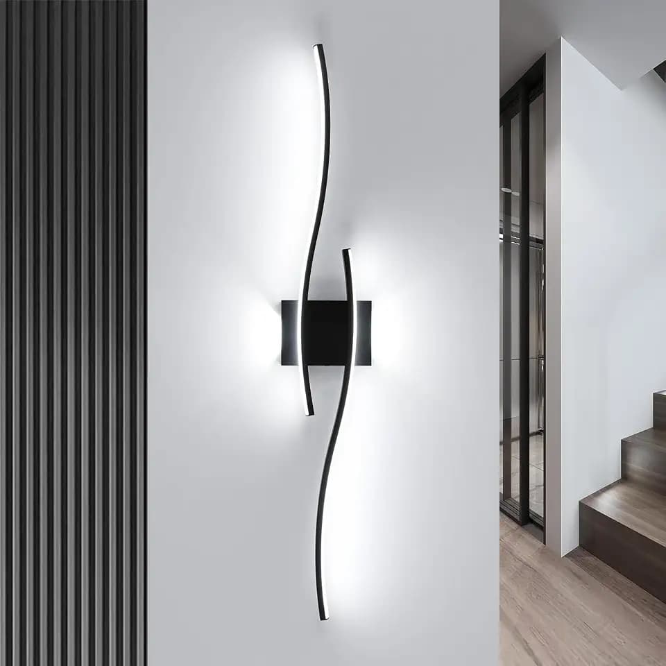 Wandlampe LED Innen, 89CM 27W 3035LM Wandleuchte LED Schwarz Modern, Dekorativ Wandbeleuchtung Flur Kaltweißes Licht 6500K für Schlafzimmer Korridor Wohnzimmer