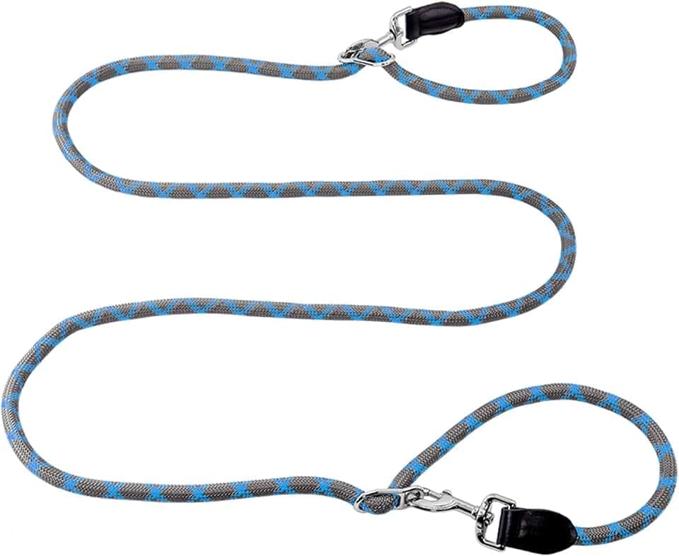 8-in-1-Multifunktionsleine aus Nylon, Doppelleine für Hunde, 1,2 cm, mit reflektierenden Nähten, verstellbare Taille, passend für alle Taillenumfang, für mittelgroße und große Hunde, Blau