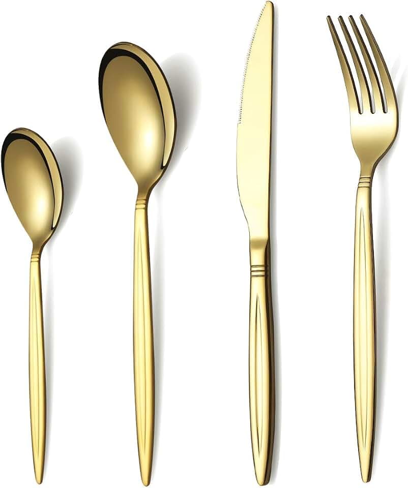 Berglander Titan goldener Überzug Besteck set 24 teilig, Edelstahl Golden Besteck set, Service für 6 Personen