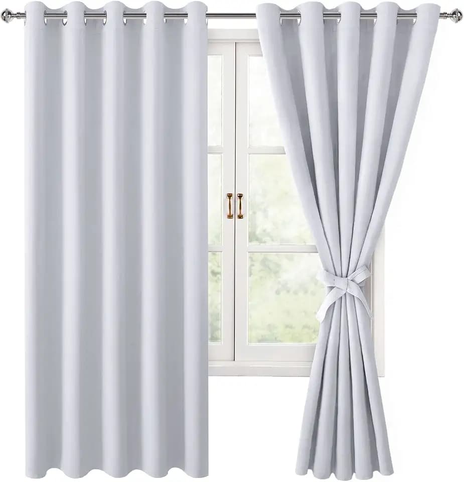 Hiasan Blackout Curtains for Bedroom, 60 x 63 Inches Length, Greyish White