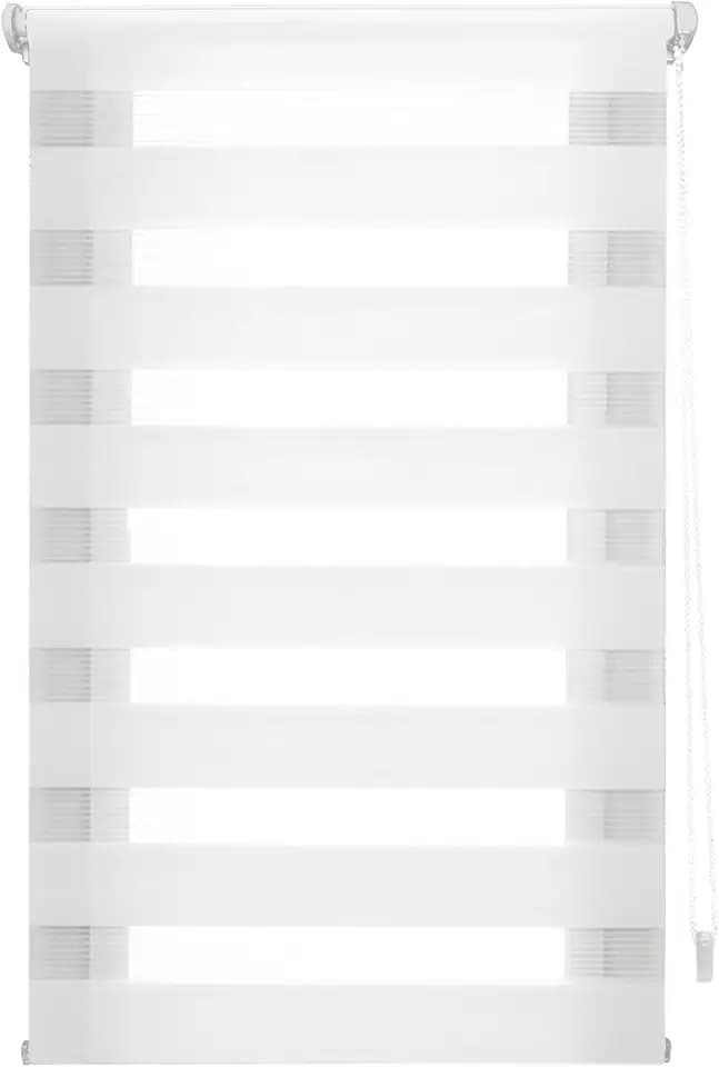 Tag- und Nachtrollo ohne Werkzeug - EasyFix-Rollo Größe 52 x 180 cm Breite x Höhe - Rollo ohne Bohren Stoffgröße 49 x 175 cm - Abend- und Tagesrollo Weiß
