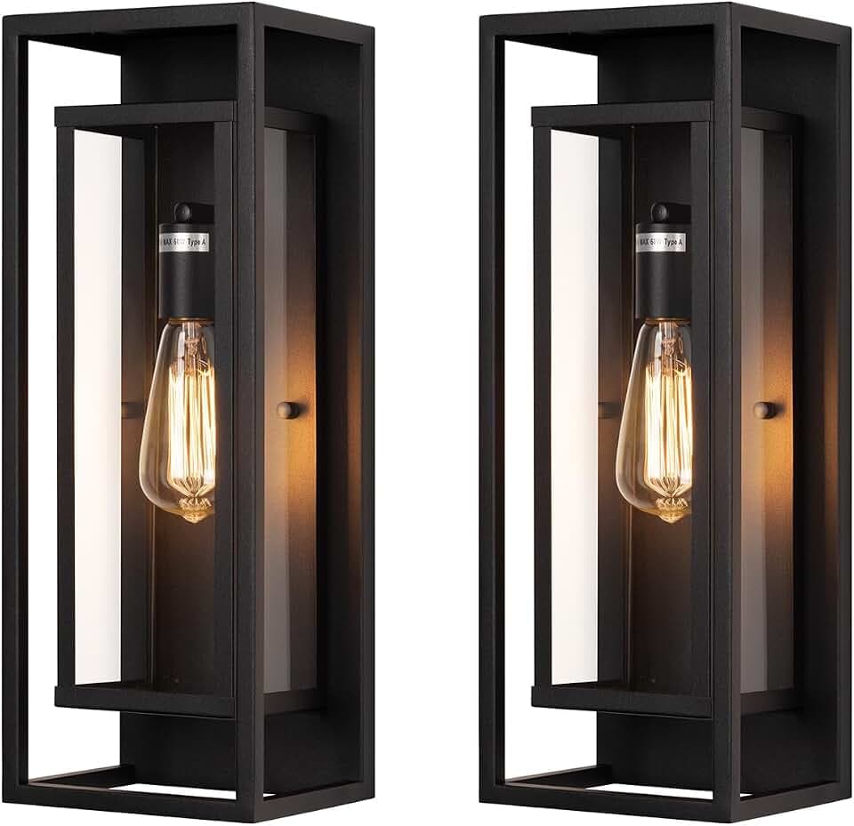 mirrea 18" Modern Outdoor Porch Wall Light, Matte Black, 2 Pack