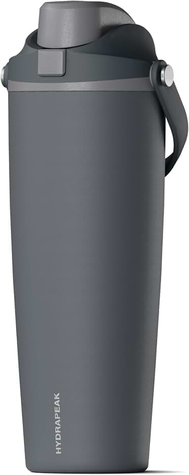 Hydrapeak Roamer 32oz Insulated Water Bottle with Straw Lid w/Lock & Handle, Leakproof Stainless Steel, Travel and Cupholder Friendly, Outdoor Adventure Ready, Cold 24 Hours (Grey Matter)