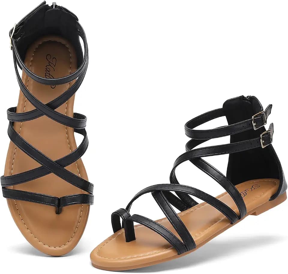 katliu Women's Gladiator Sandals Strappy Flat Sandals Dressy Thong Sandals