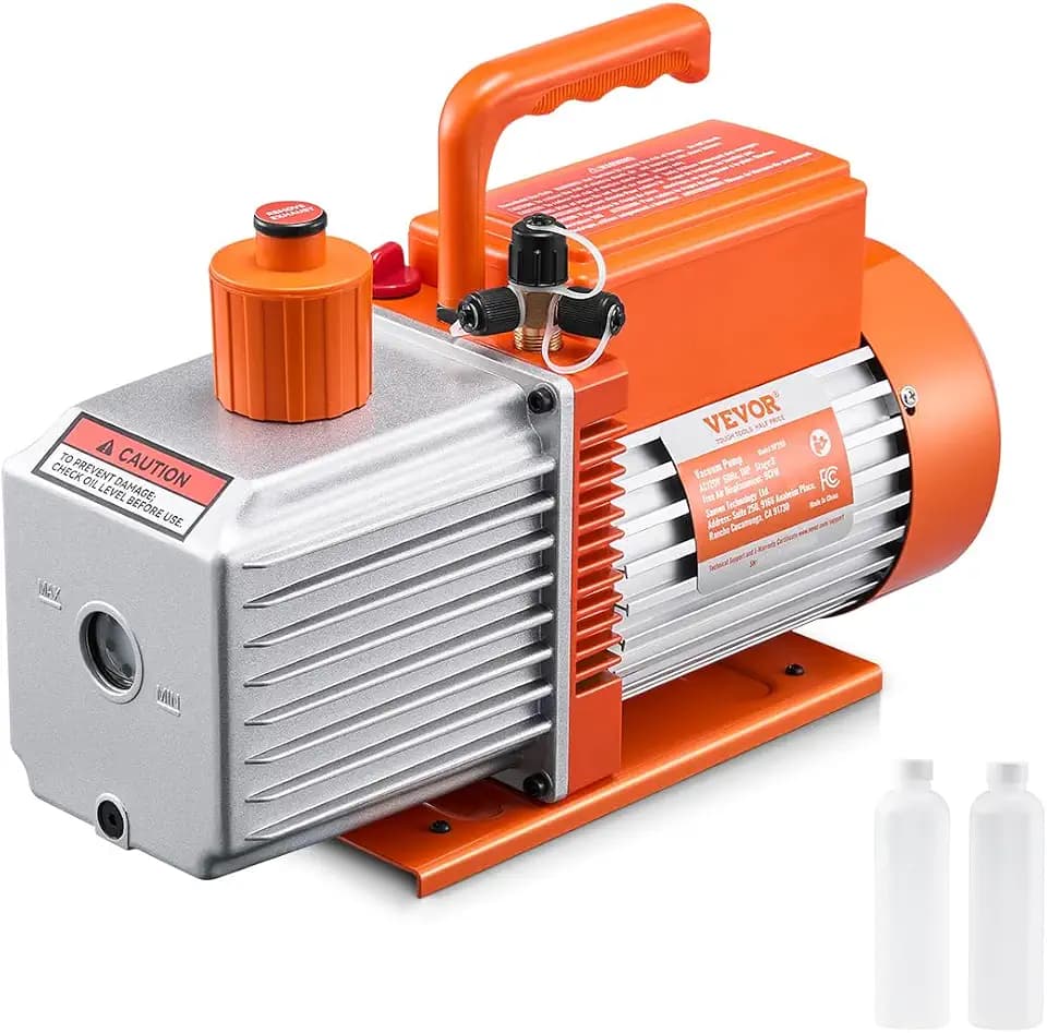 VEVOR Vakuumpumpe, 9 CFM, HVAC 2-stufige Drehschieber-Vakuumpumpe, für R134a R22 R410a-Systeme, Auto-AC-Vakuumpumpen-Kit mit Ölflasche, für die Harzentgasung zur Wartung von Autoklimaanlagen