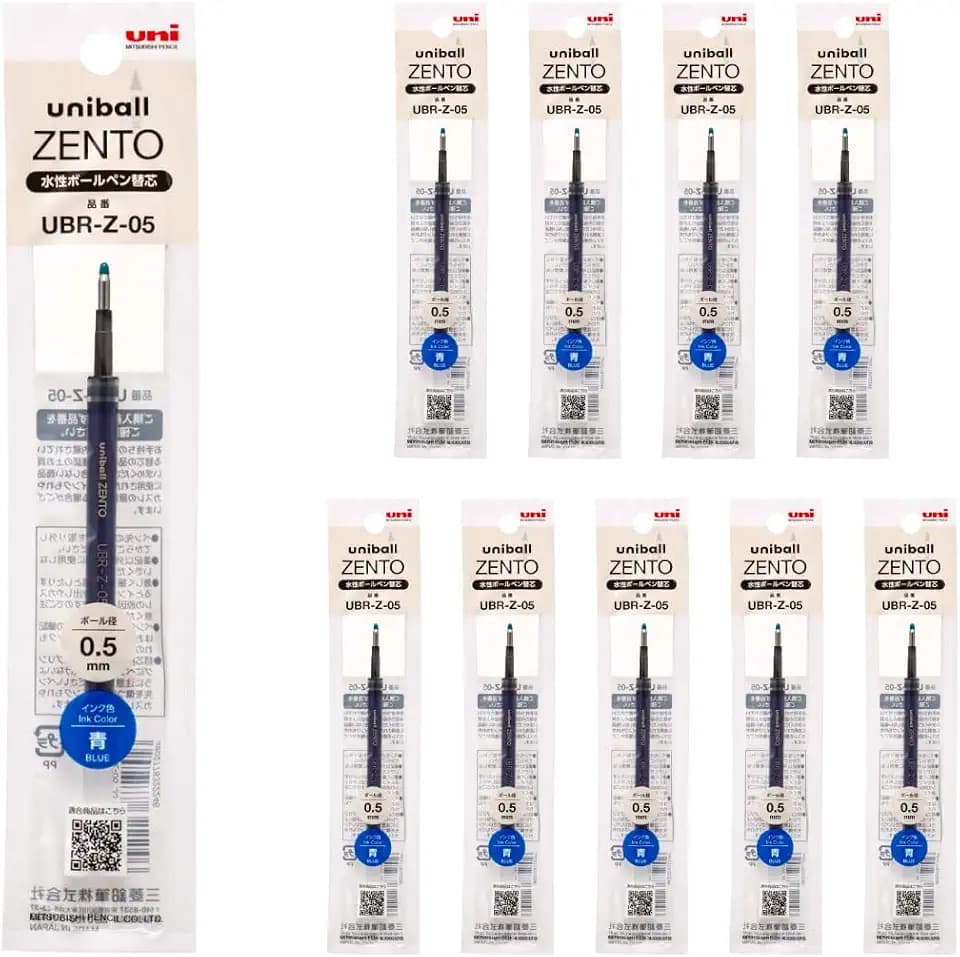 uniball ZENTO UBRZ05.33 Tintenmine auf Wasserbasis, 0,5 mm feine Spitze, blau, kompatibel mit Uniball Zento Stiften, UBRZ05.33, 10 Stück