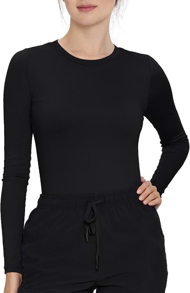 Underscrub Long Sleeve Women High Crew Neck Comfort Tee, Scrub Undershirt