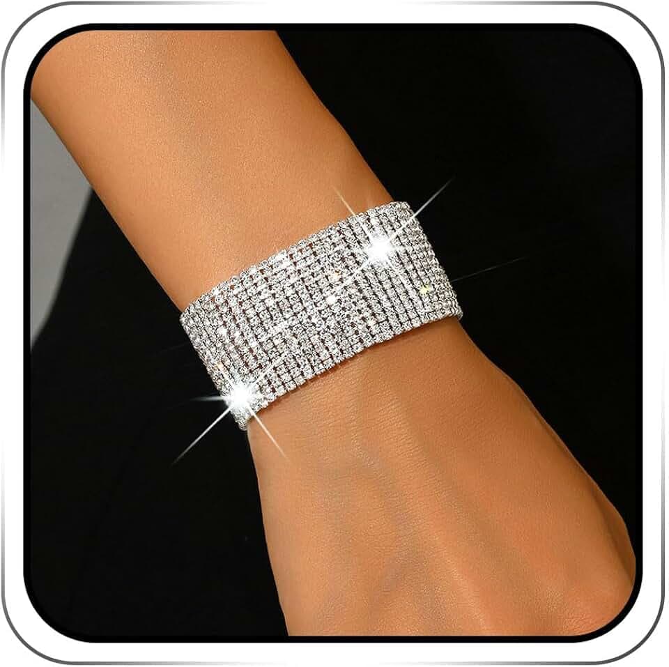 ACEDRE Rhinestone Bracelet Silver Bling Diamond Bracelets for Women
