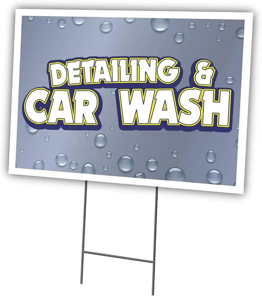 Detailing And Car Wash 18" X 24" Yard Sign & Stake | Advertise Your Business | Stake Included Image On Front Only | Made in The USA
