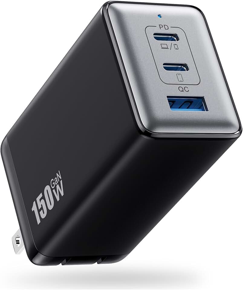 150W USB C Charger Block,GaN III Compact Foldable Wall Charger 3 Port Fast Charging Station,PD QC PPS Portable USB C Hub 100W Laptop Adapter for MacBook Pro/Air,iPad,iPhone 17/Pro,Galaxy S24,Dell etc