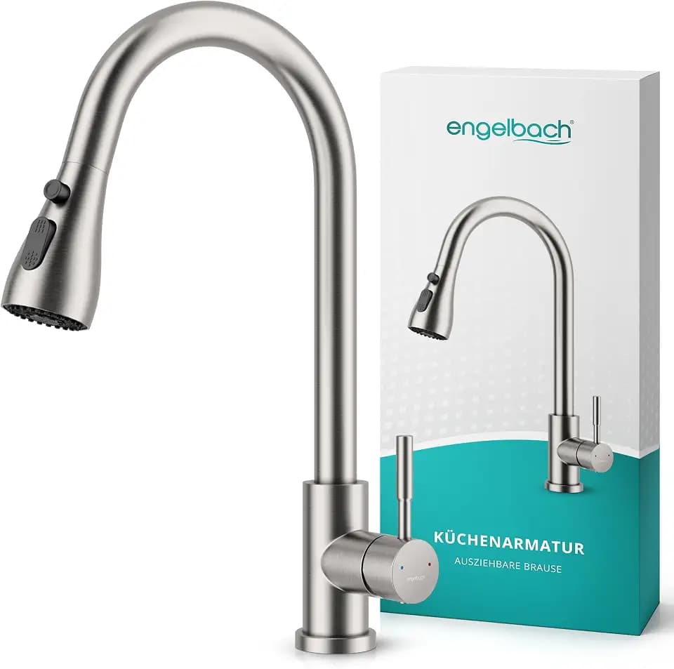Engelbach® Wasserhahn Küche - ausziehbar & 360° schwenkbar, 304 Edelstahl