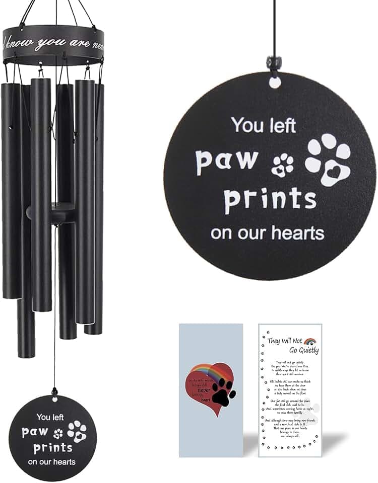 Pet Memorial Wind Chimes, 30 Inches Paw Print Pet Remembrance Gift