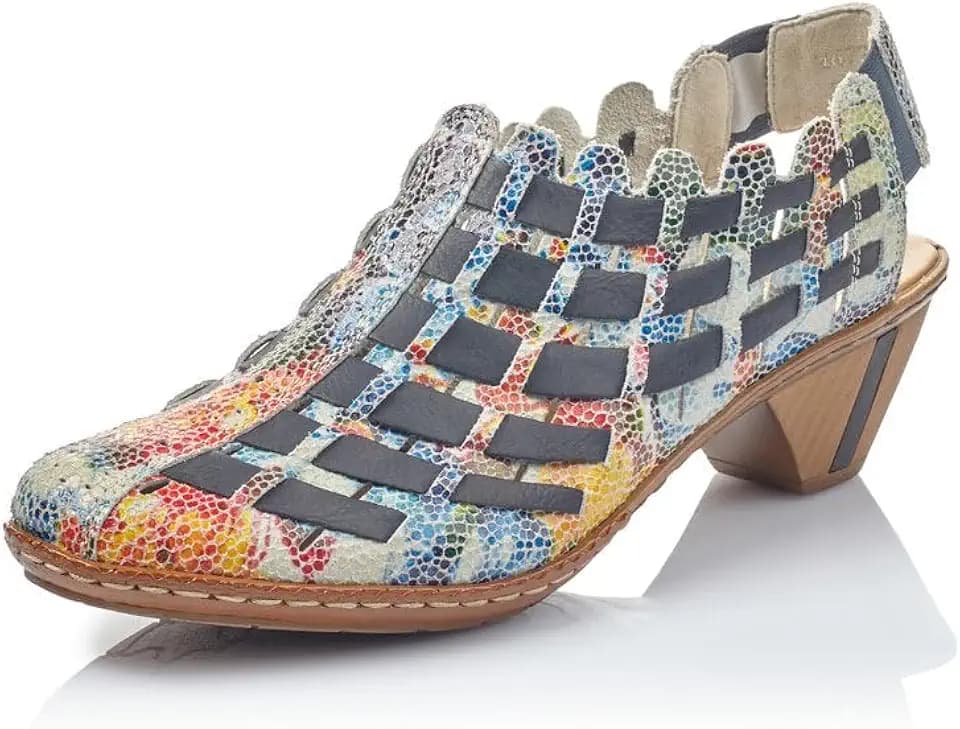 Rieker 46778 Sina Women's Heels - Sling-Backs, Leather Upper, Hand-Woven Design, Anti-Stress Comfort, Flexible Sole, Secure Fit, and Timeless Everyday Style