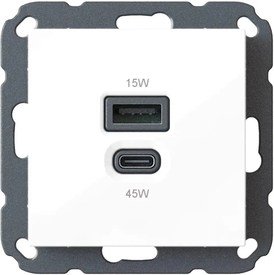 Unterputz USB-Ladestation, USB-C 45 Watt + USB-A 15 Watt Charger, weiß o. R.