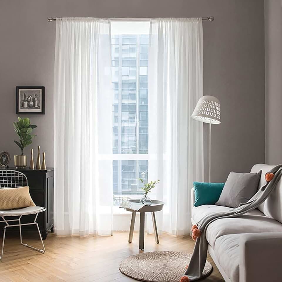 MIULEE White Window Sheer Curtains 2 Panels Width 42 x Length 72 Inches