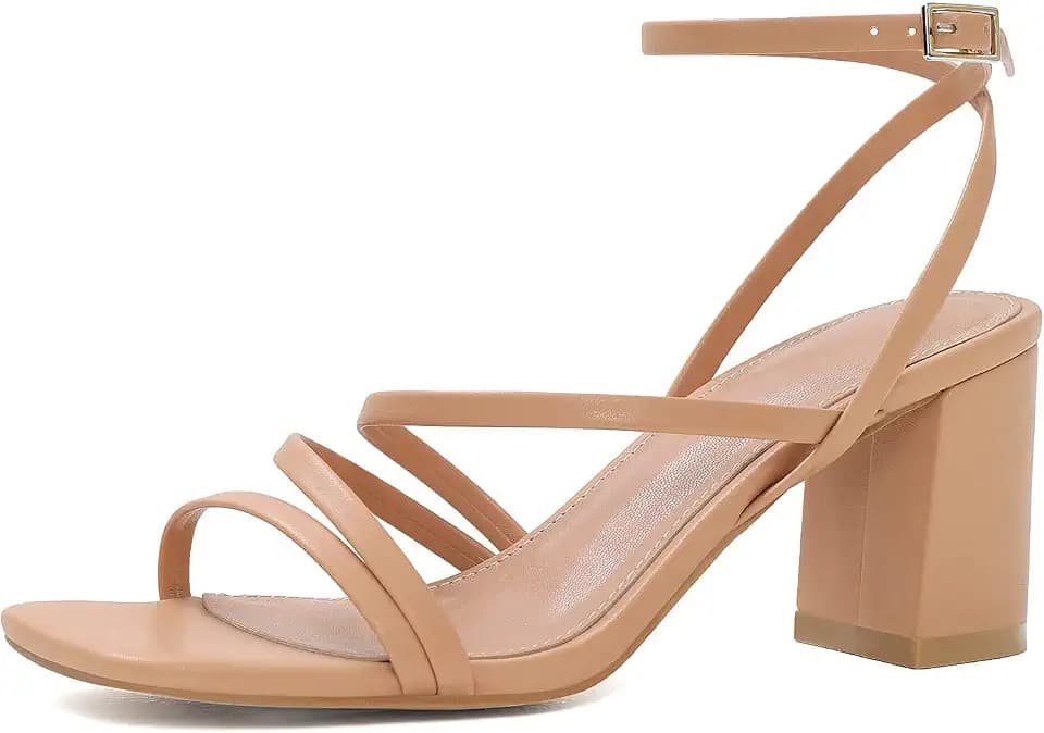 LACUONE Strappy Heels Women Square Toe Sandals