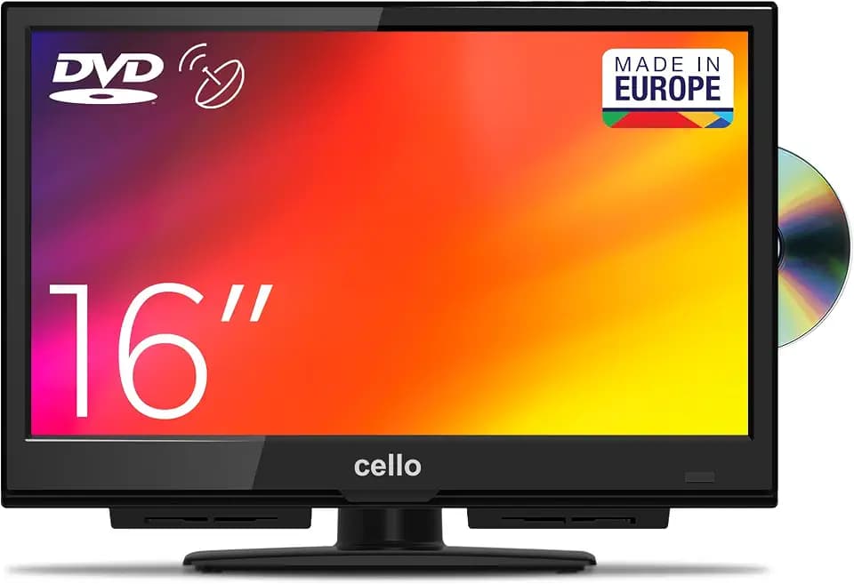 Cello C1624F 16 Zoll LED Fernseher mit integriertem DVD-Player und Pitch Perfect-Lautsprechern Kleiner Bildschirm für Küchen, Wohnungen und kompakte Räume Netzbetrieb 240V