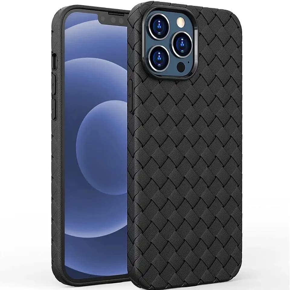 Callyue Braided Woven Soft TPU Case for iPhone 12 & iPhone 12 Pro, Anti-Slip Breathable Shockproof Cover, Raised Camera & Screen Edge, Wireless Charging Compatible, Black