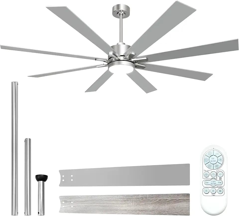 72 Inch Ceiling Fans with Lights and Remote, Large Nickel Ceiling Fan
