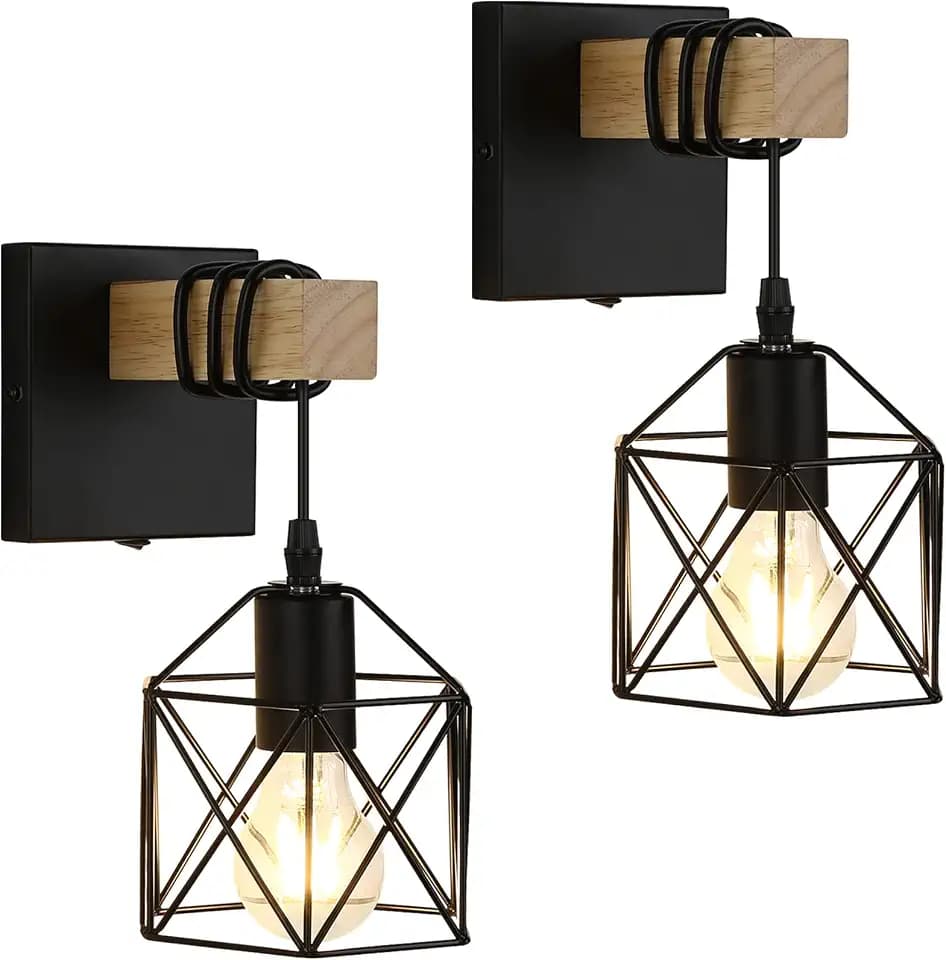 Lightess Black Cage Industrial Wall Sconce with ON/Off Switch Set of 2