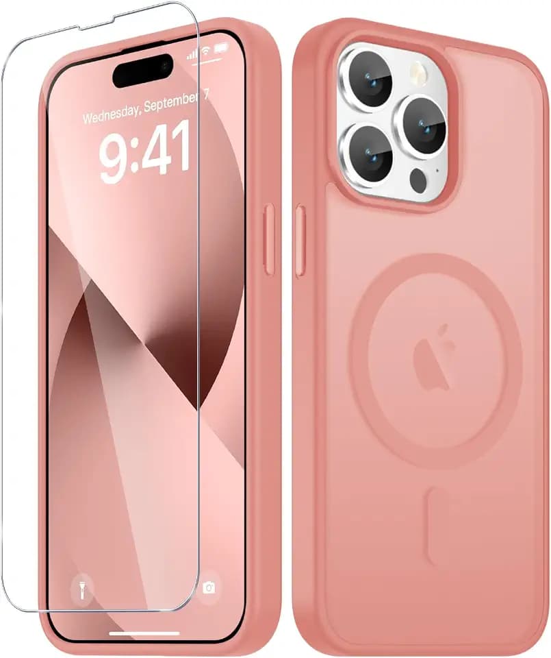 YENAPOON for iPhone 14 Pro Max Case, Matte Magnetic Phone Cover, Pink