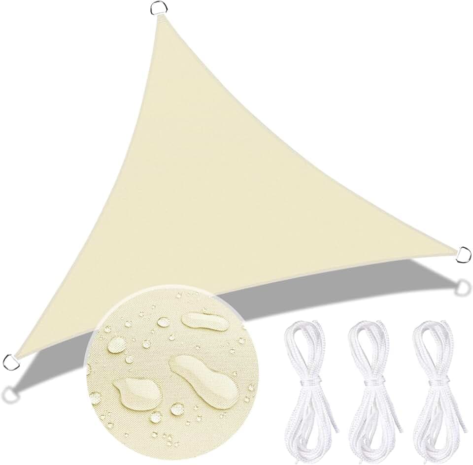 Sonnensegel Dreieck 3x3x3m Sonnenschutz Wasserdicht,UV Schutz,Garten Balkon,Terrasse Camping Outdoor Wetterbeständig mit Befestigungsseile,Creme Farben