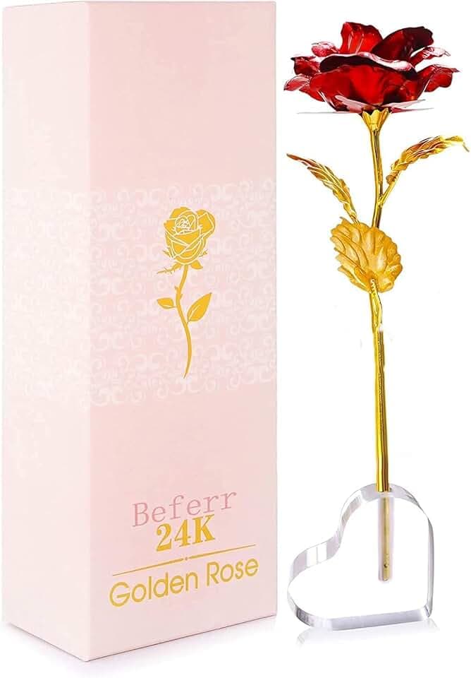 PIQIUQIU Rose Künstliche Infinity Rosen mit Herzständer, für Valentinstag Jubiläum Muttertag Geburtstag