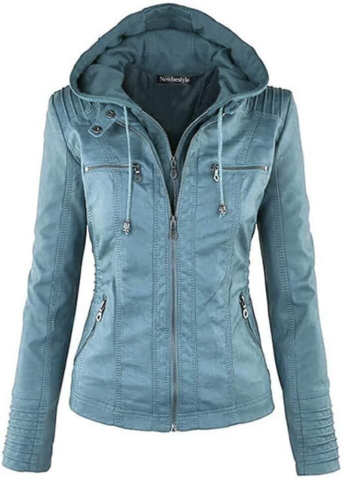 Damenjacke aus Kunstleder, langärmelig, Bikerjacke, Reißverschluss, lässiger Mantel