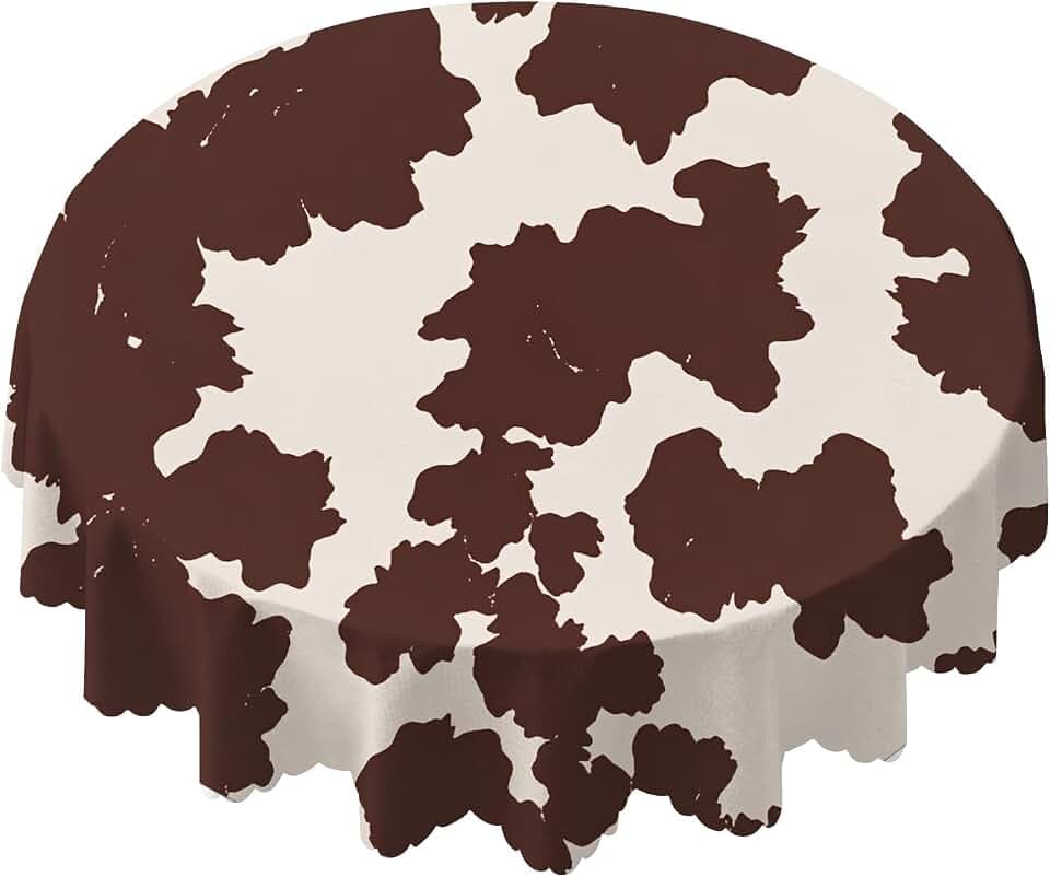 Yibeas Tablecloth Round Cow Skin Table Cloth Animal Cow Horse Print Pattern Brown Spots Table Cover for Dining Room Kitchen Decoration Round Tablecloths 60 inch