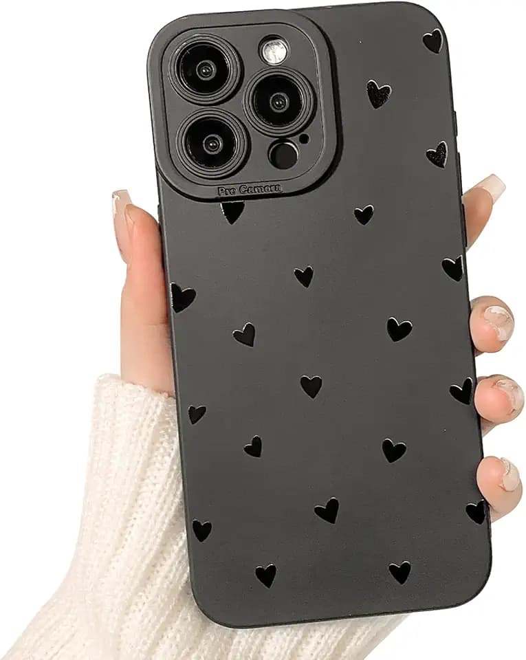 Lovmooful for iPhone 15 Pro Case Cute Heart Black Design-Heart