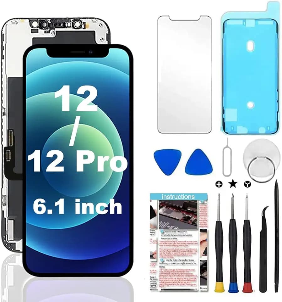 for iPhone 12/12 Pro Screen Replacement 6.1 inch Full HD, 3D Touch LCD Display Digitizer Frame Assembly Kits with Repair Tools