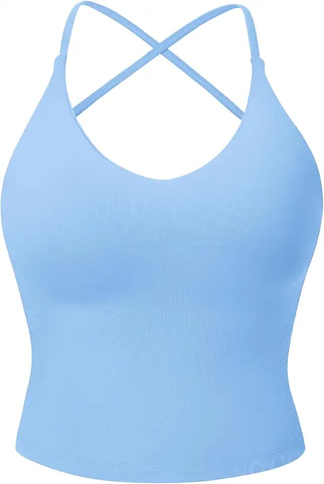 VOYJOY Workout Crop Tank Top Backless Built-in Bra Gym Yoga Bra