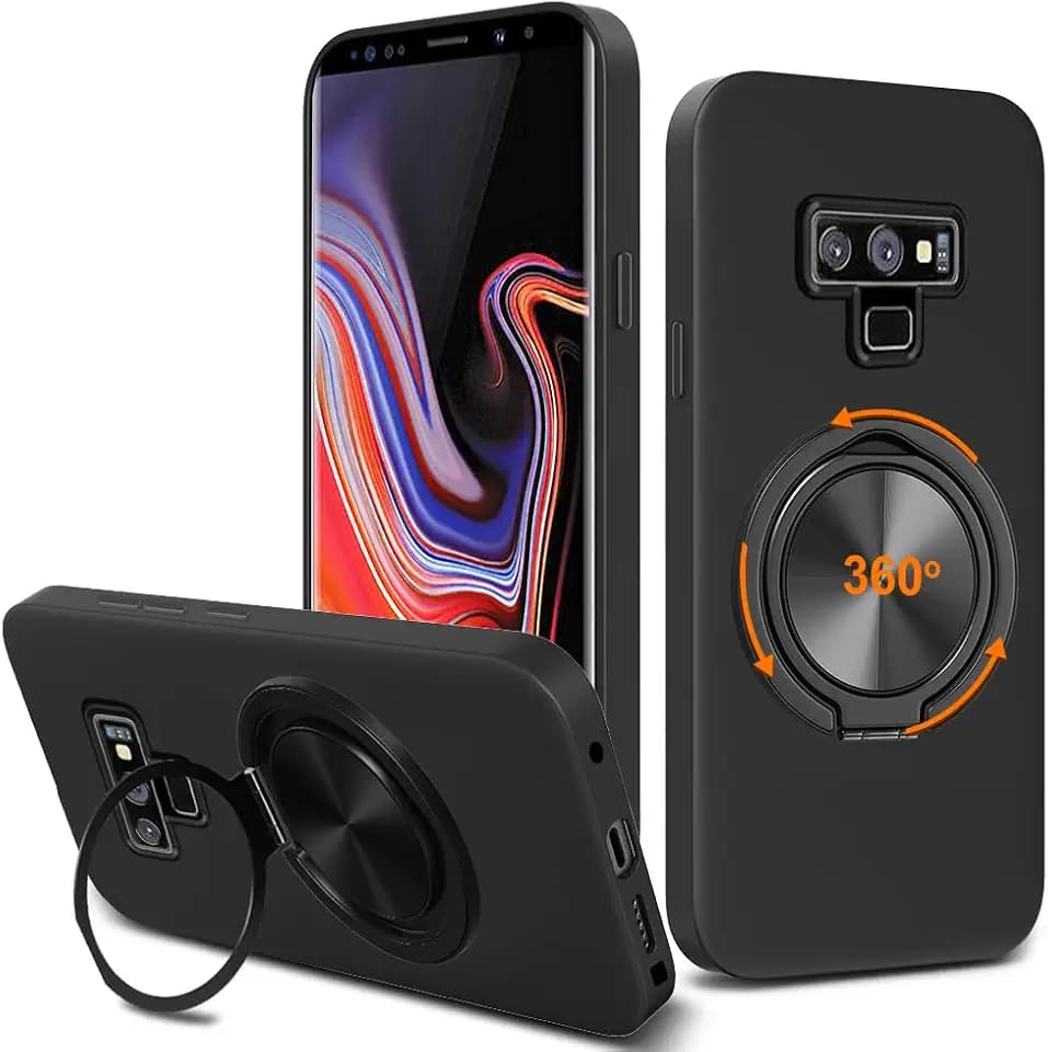 Compatible for Samsung Galaxy Note 9 Phone Case, 360° Rotatable Ring Holder Kickstand/Stand Silicone TPU Silm Fit Shockproof Protective Cover Case for Samsung Galaxy Note 9 2018 - Black
