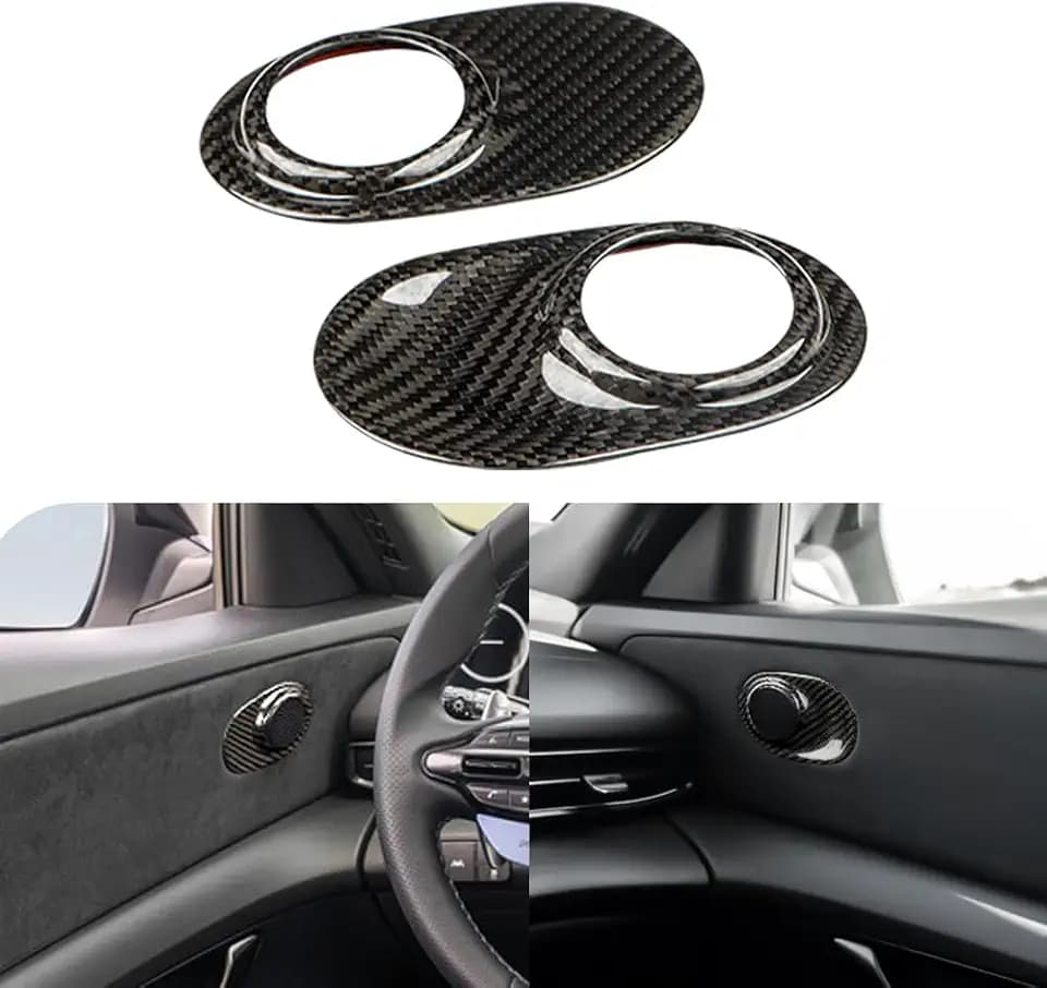 JSWAN 2Pcs Carbon Fiber Door Audio Speaker Decoration Cover Fit For for Hyundai Elantra N Line CN7 (2024 2025 2026) Horn Circle Cover Interior Accessories