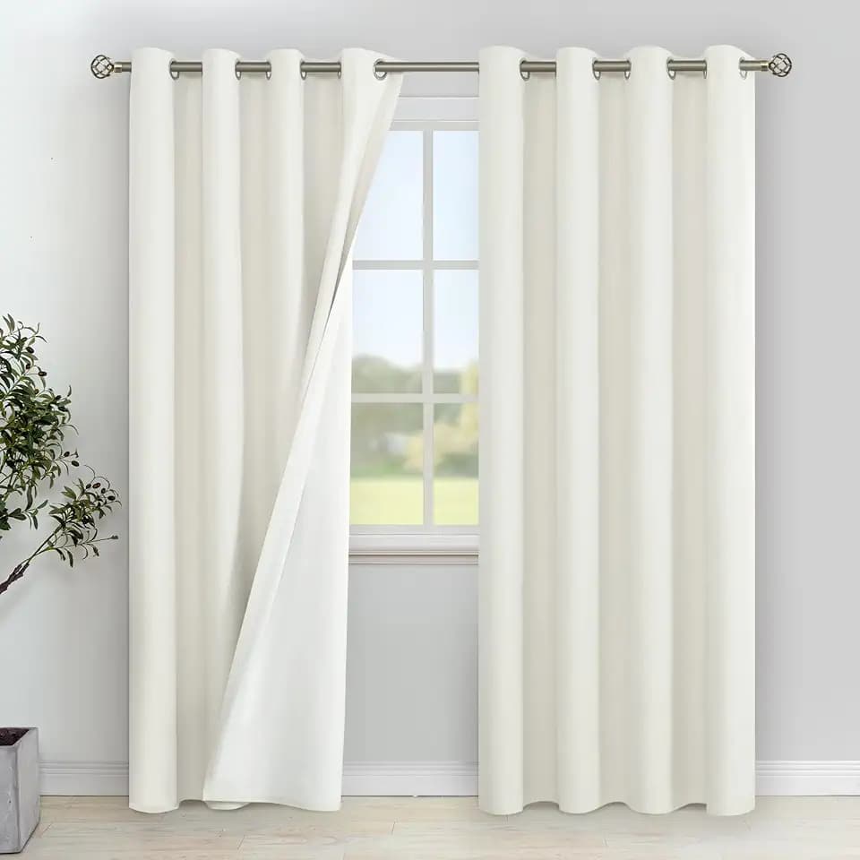 YoungsTex Ivory Linen 100% Blackout Curtains for Bedroom, 84 Inch Length Black Out Drapes Thermal Insulated with Grommet Privacy Protection for Living Room, 2 Panels, 52 X 84 Inch