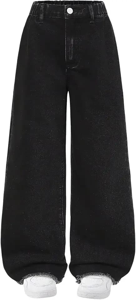 SweatyRocks Girl's Wide Leg Baggy Jeans Elastic Waist Loose Denim Pants