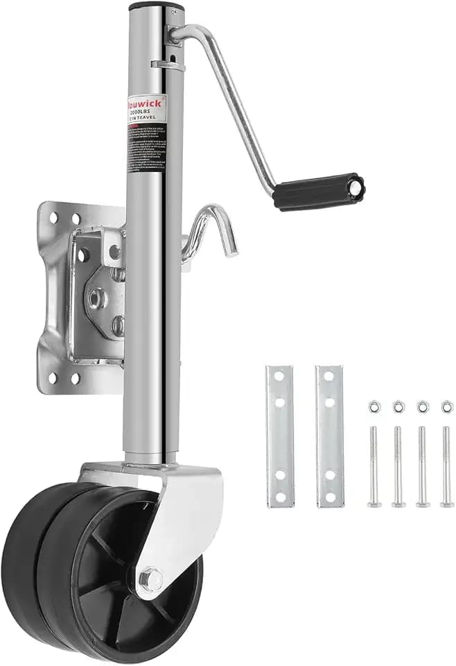 fouwick 2000 lbs Heavy Duty Trailer Jack, Dual 6 Inch Wheels Boat Trailer Tongue Jack, 12 Inch Travel Swivel Jack for RV Camper Utility Trailer