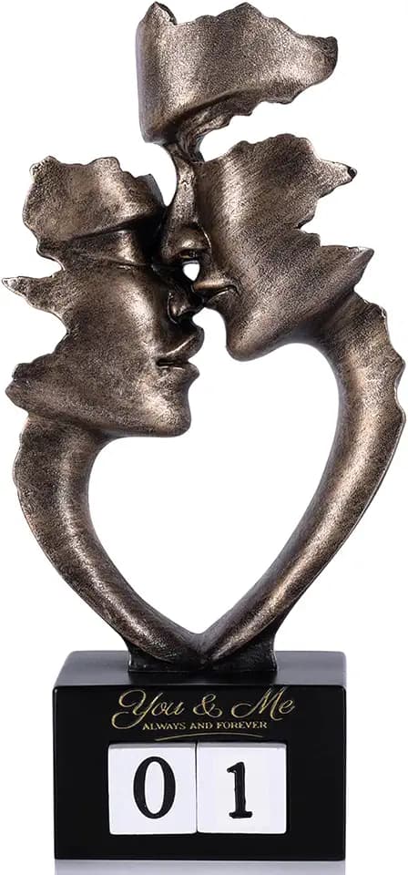 XMGZQ for Wife Husband, Couple Kissing Art Sculpture with 0-99 Years Manual Counter, Wedding Anniversary Countdown Calendar Statue, 1st 5th 10th 25th 50th Milestone Gifts (Bronze, 9.6)