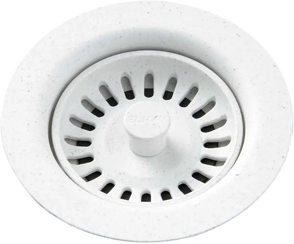 Elkay LKQS35WH Polymer Drain Fitting with Removable Basket Strainer and Rubber Stopper, White