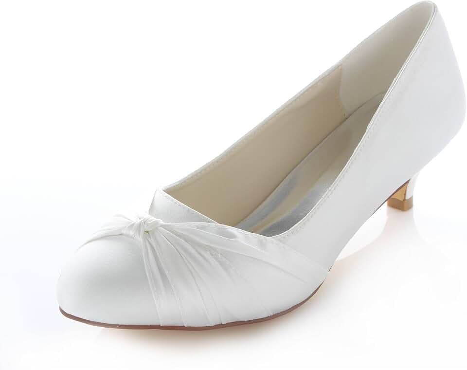 Brautschuhe Frauen Satin Kitten Heel Geschlossene Zehe Pumps