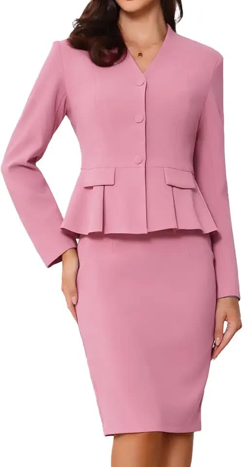 Allegra K 2-teiliges Rock-Set für Damen, langärmelig, Blazer und Bleistiftrock, Business-Anzüge