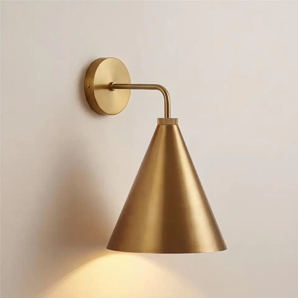 Vintage Modern Metal Conical Wall Sconce, Brass, 9.8" Dia x 15" H