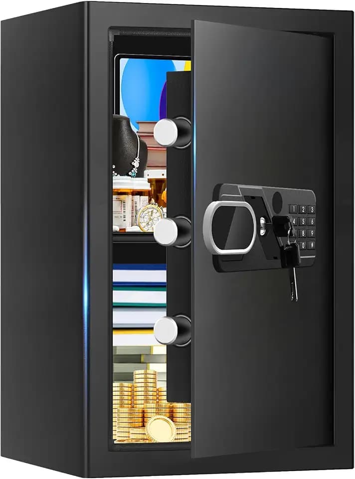 3.4 Cub Large Home Safe Fireproof Waterproof, Digital Security Fireproof Safe Box with Programmable Keypad, Spare Keys and Alarm System, Document Safes for Home Money Valuables