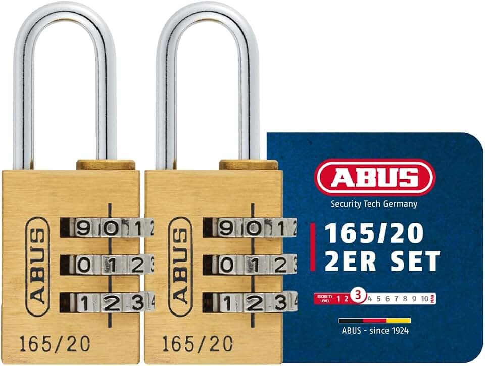 ABUS Vorhängeschloss 165/20 Zahlenschloss - 2er Set, Messing