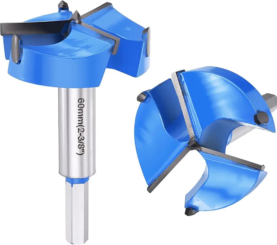 DTGN Forstner Drill Bit 2-3/8" 60mm 3 Flutes Tungsten Carbide Blue 1Pack