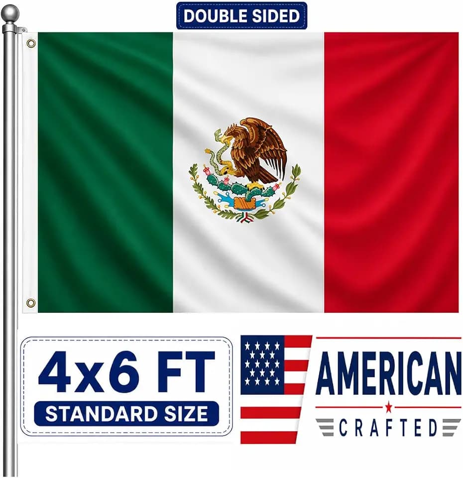 Mexico Flag 4x6 Outdoor Double Sided- Heavy Duty 3ply Mexican National Flags Super Durable Flags 4 Rows Stitched Edge Canvas Header with 2 Brass Grommets