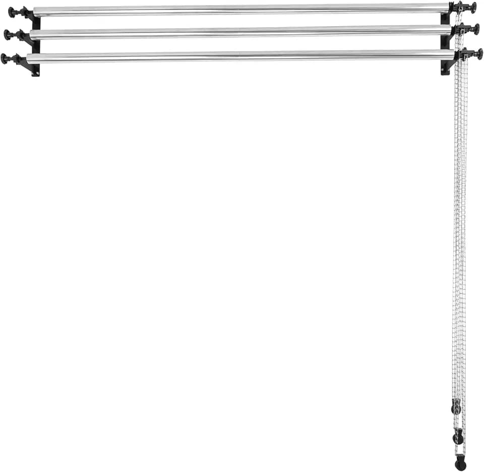 Photography Backdrop Roller Support System, 3 Rollers with Metal Chains, 120-inch Stainless Steel Crossbars, Wall/Celing/Light Stand Backdrop Mount, Background Support