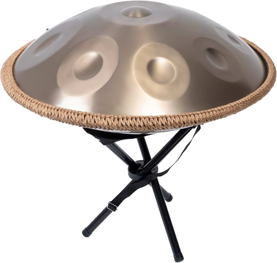 Handpan Drum - 22 Zoll 9 Noten D Kurd 440Hz - Hand Tuning Handpan - Includes Soft Bag, Mallets, Stand, Note Stickers, Cleaning Cloth - Artist Performance Video