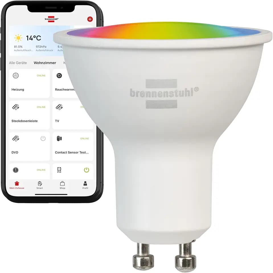 Brennenstuhl Connect WiFi GU10 Lampe, 326lm, 4,5W, stufenlos dimmbar